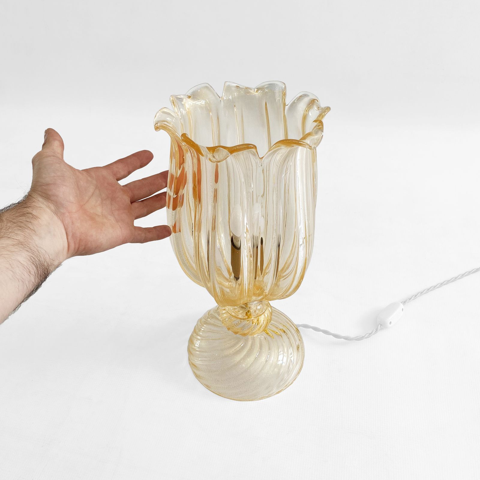 Archimede Seguso Handmade Murano Glass Table Lamp Gold Italian Art Deco 1980s photo buy