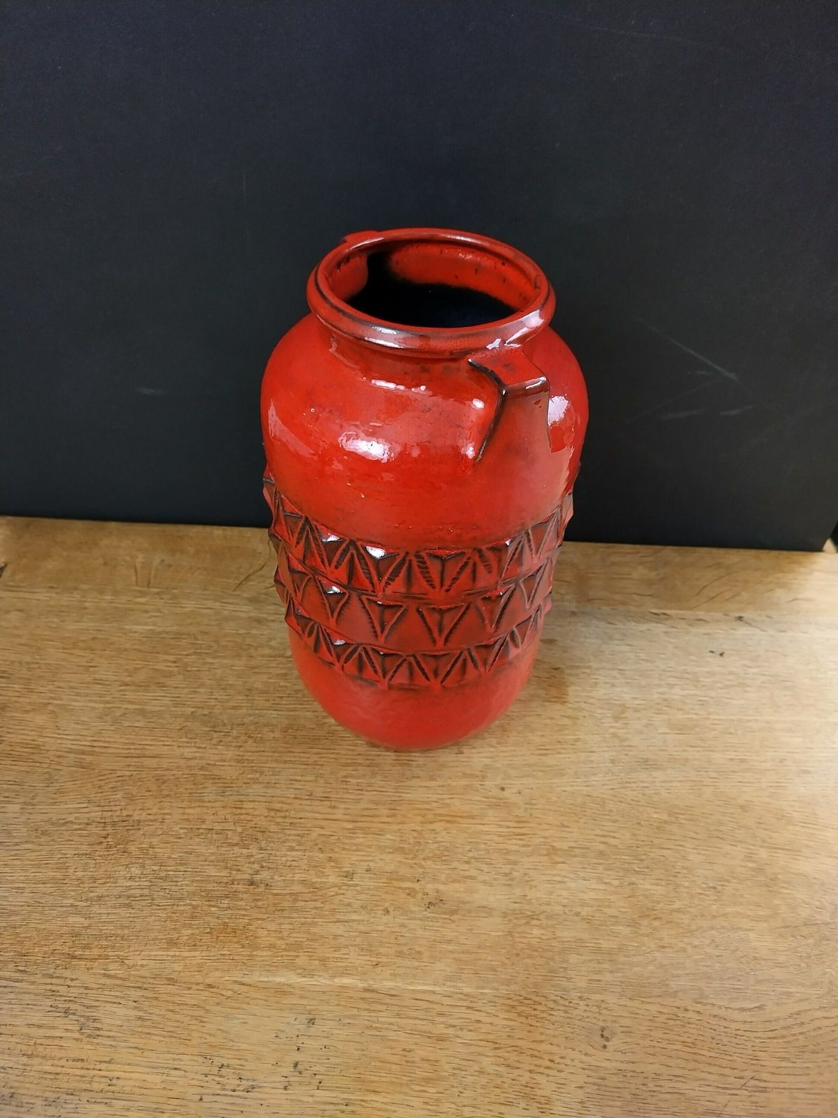 Jasba Vibrant Red West German Pottery Vase With Faux Pinch Handles C1970s photo furniture