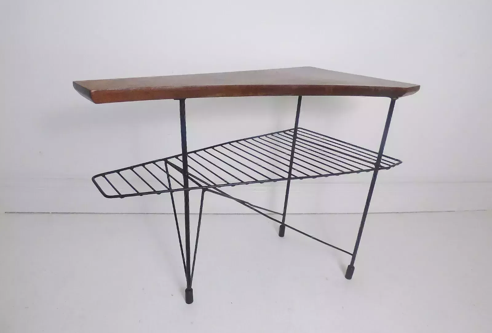 Stunning Vintage Swedish Metal & Teak Side Table   1960's