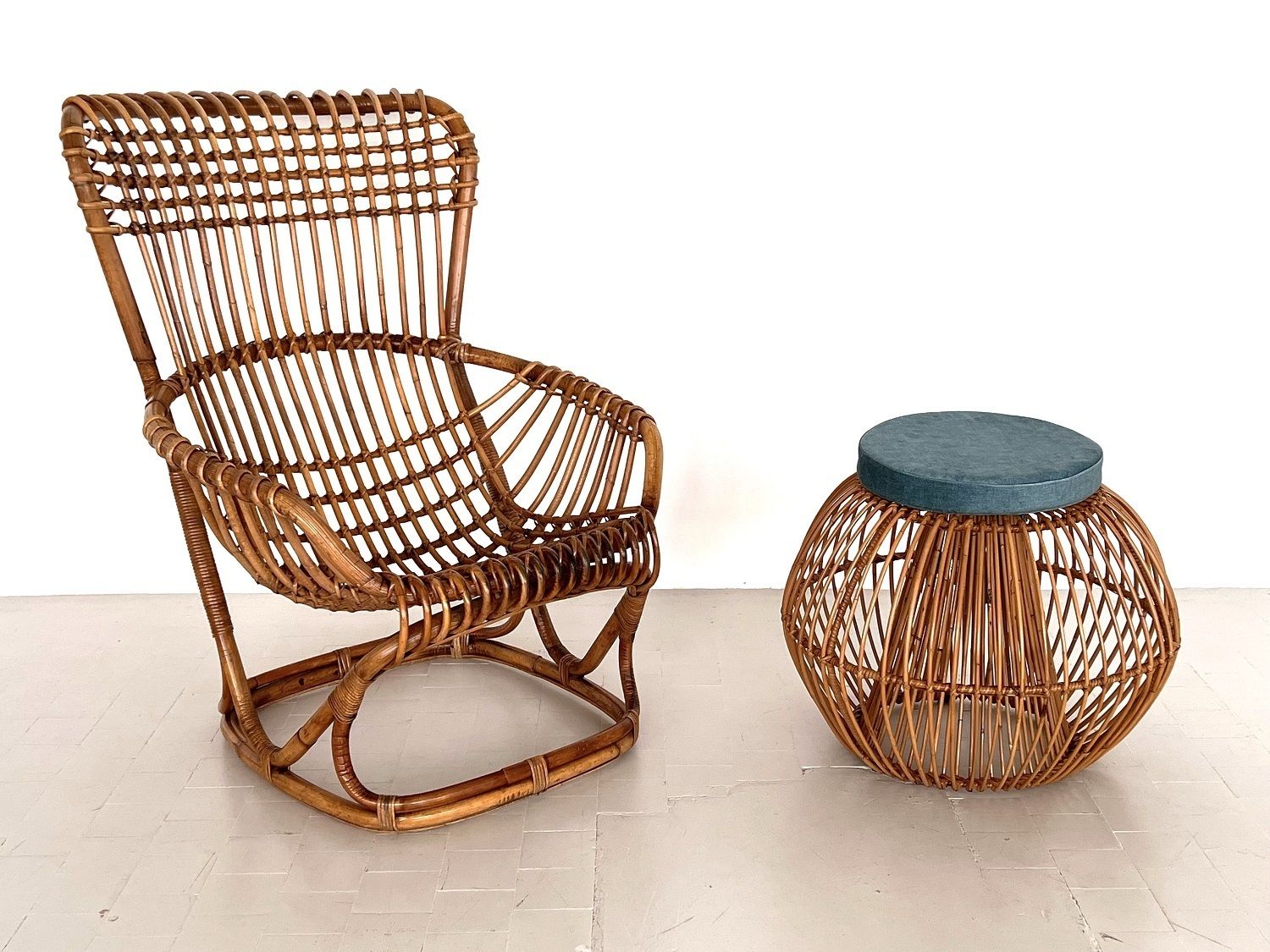 Tito Agnoli B4 Vintage Rattan Bamboo Armchair, 1970s photo furniture