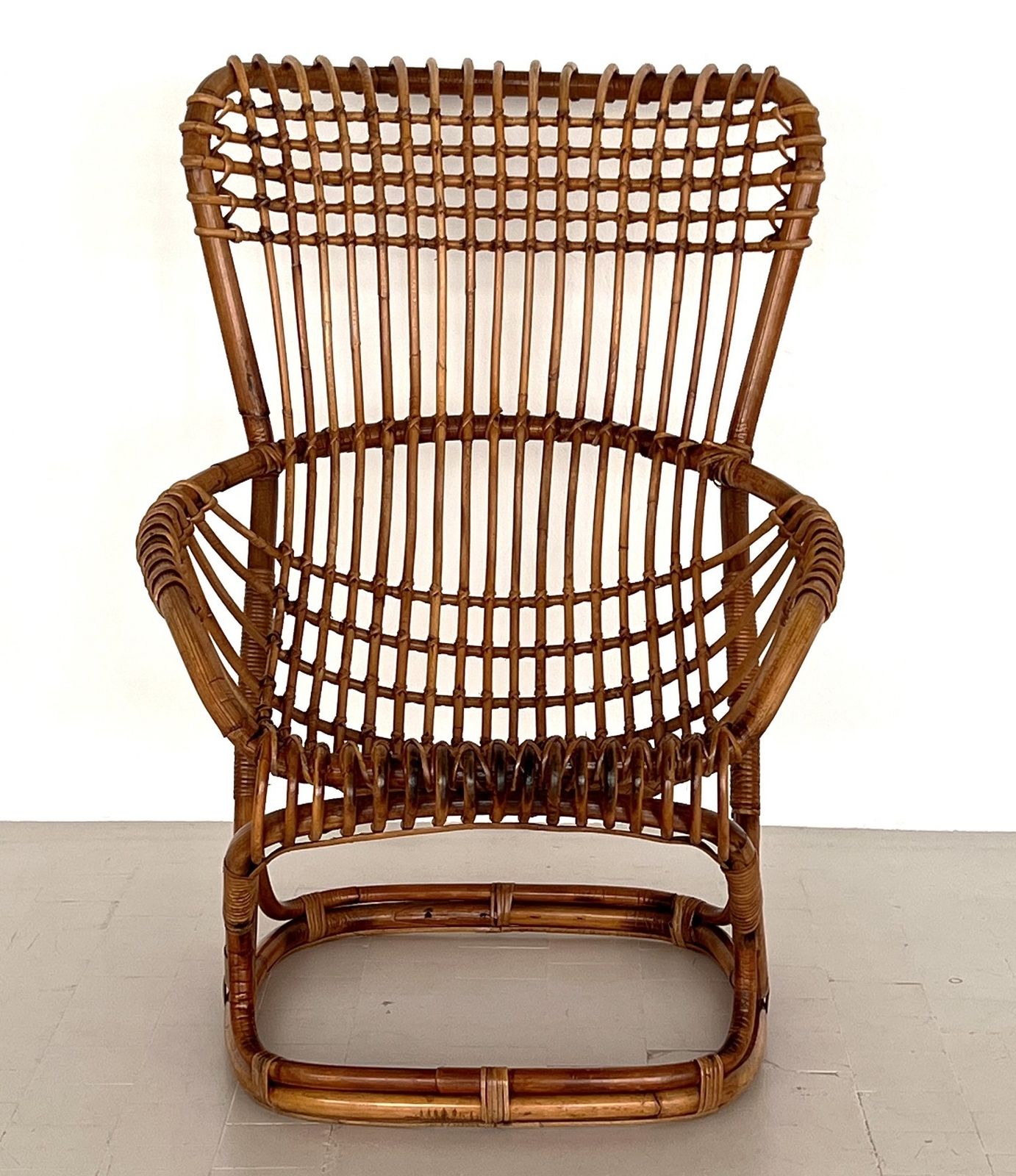 Tito Agnoli B4 Vintage Rattan Bamboo Armchair, 1970s photo vinterior