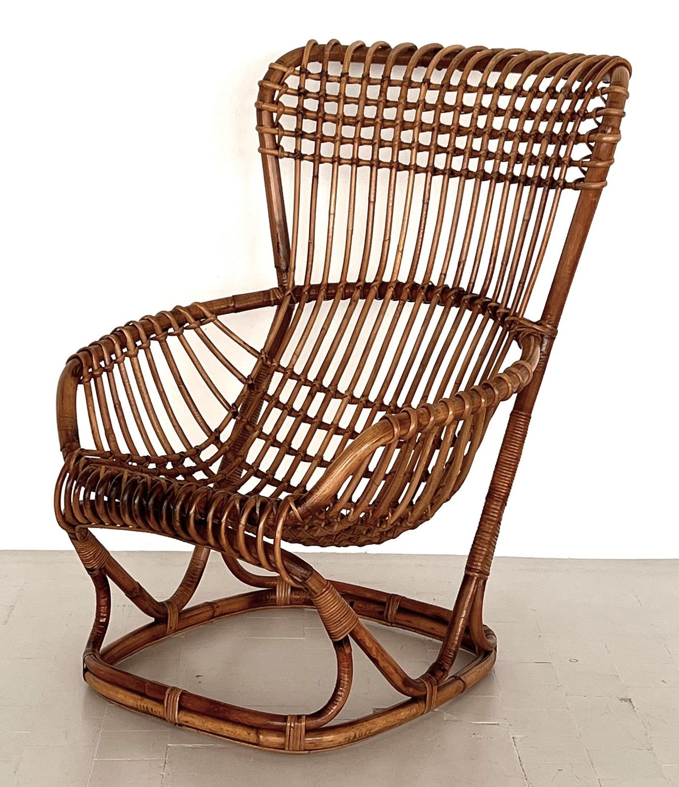 photo furniture Tito Agnoli B4 Vintage Rattan Bamboo Armchair, 1970s