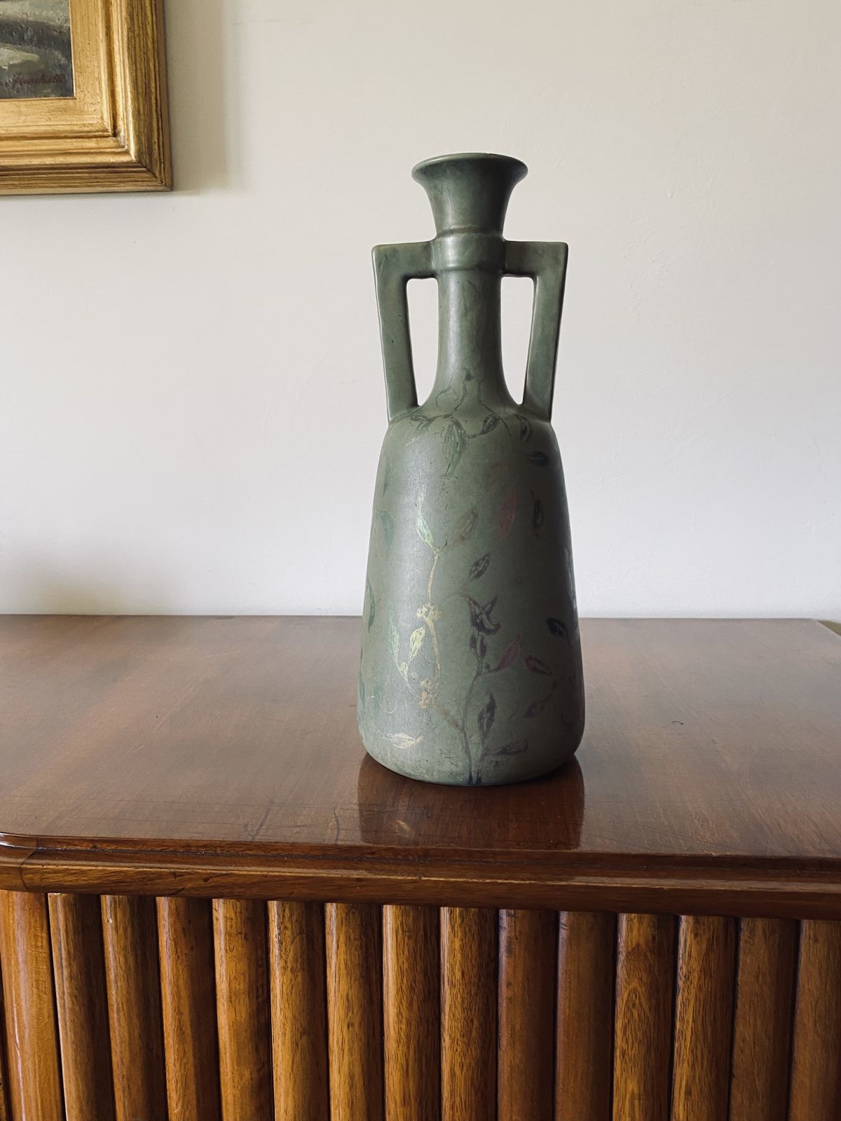 Art Deco Green Iridescent Vase, Montieres France 1930s photo 750.0