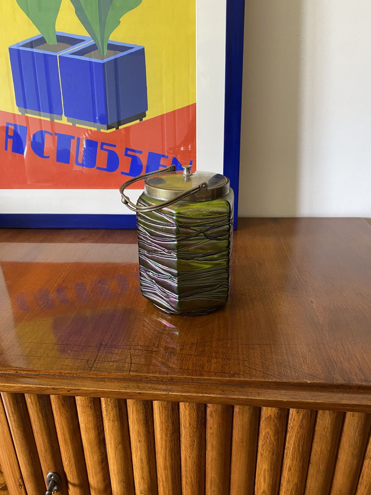 Home Decor Jugendstil Iridescent Glass Cookies Jar, Pallme & König Austria 1910 Ca. photo