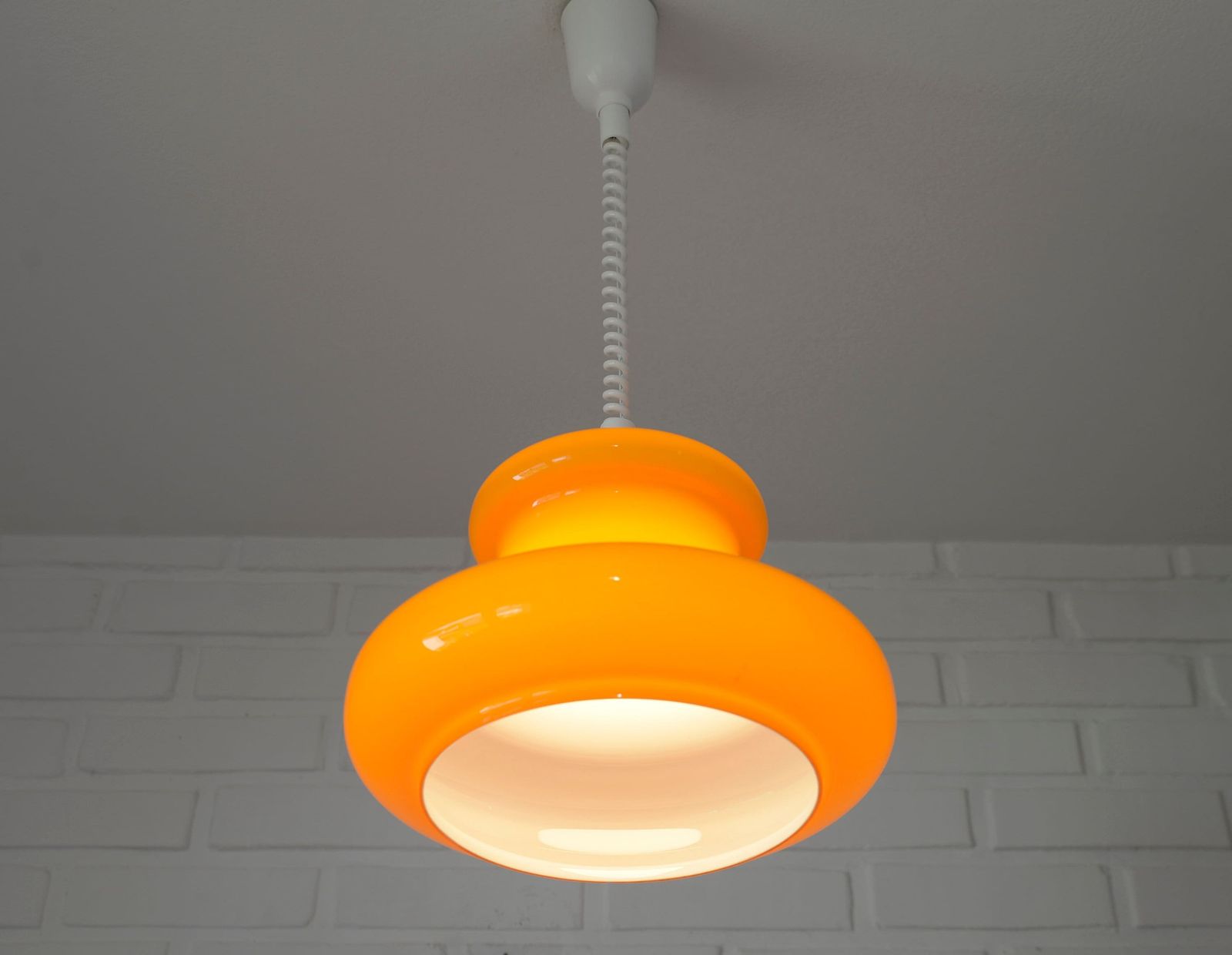 Vintage Orange Pendant Light / Mid Century Modern / Retro Glass Light Fixture / Mcm Hanging Lamp / Yugoslavia 1970's photo for sale
