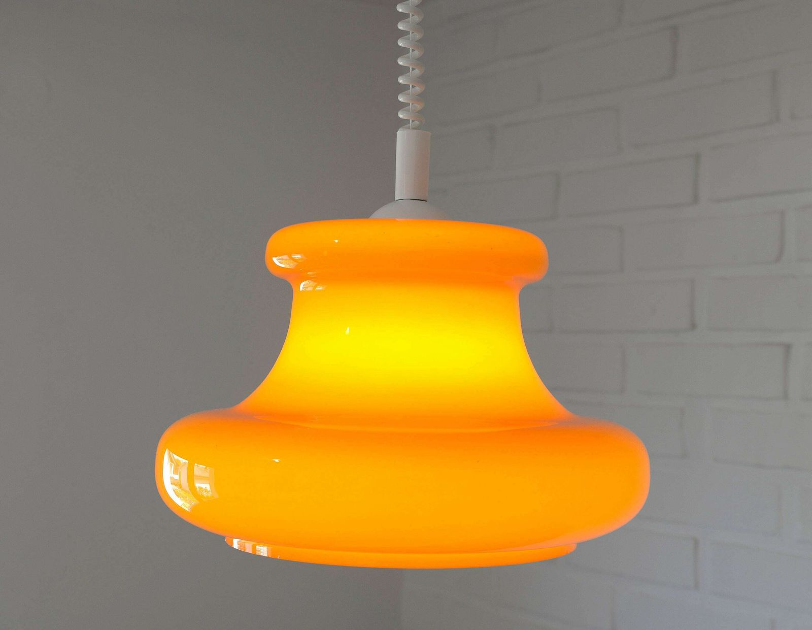 Vintage Orange Pendant Light / Mid Century Modern / Retro Glass Light Fixture / Mcm Hanging Lamp / Yugoslavia 1970's photo 299.0