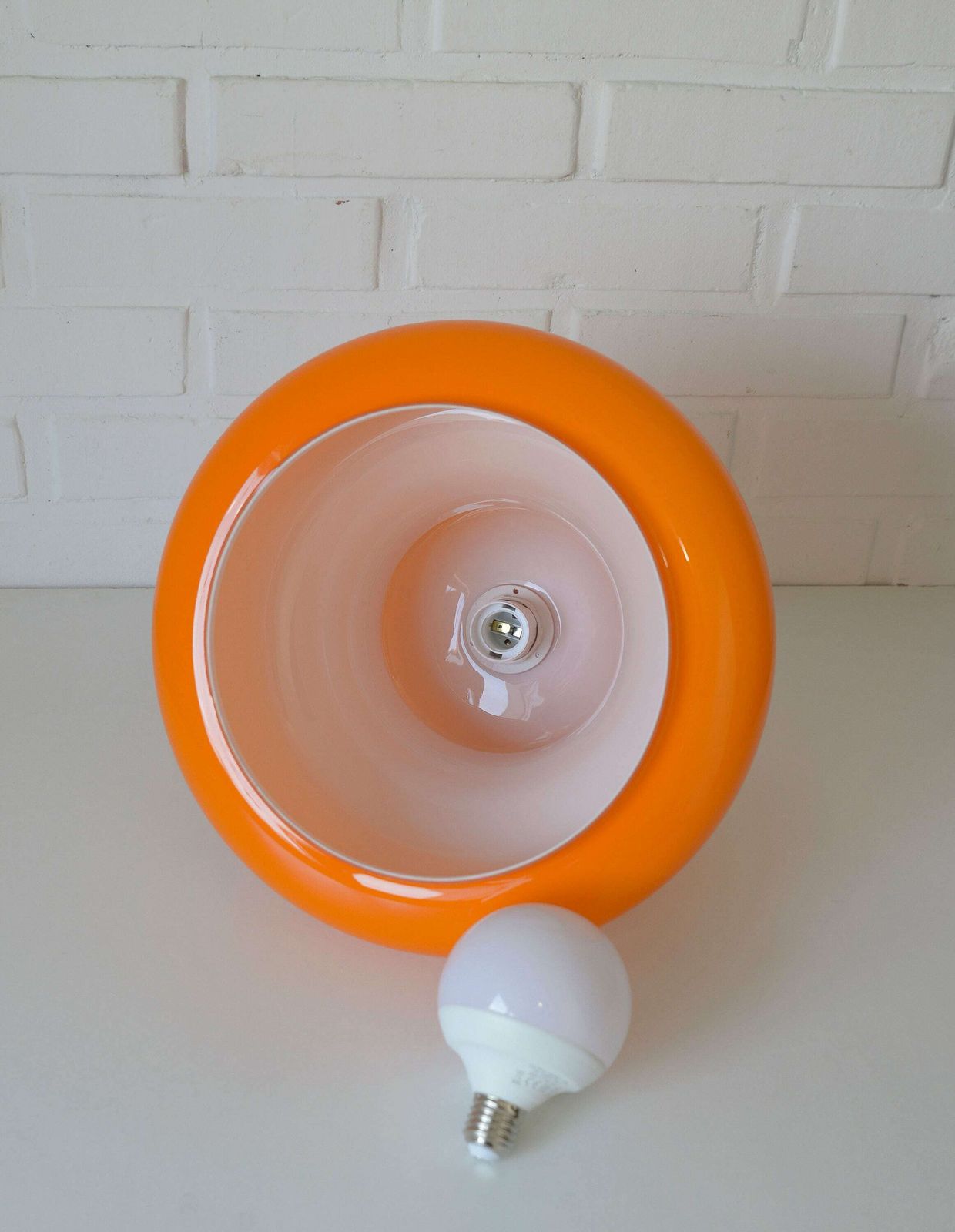 Vintage Orange Pendant Light / Mid Century Modern / Retro Glass Light Fixture / Mcm Hanging Lamp / Yugoslavia 1970's photo vintage