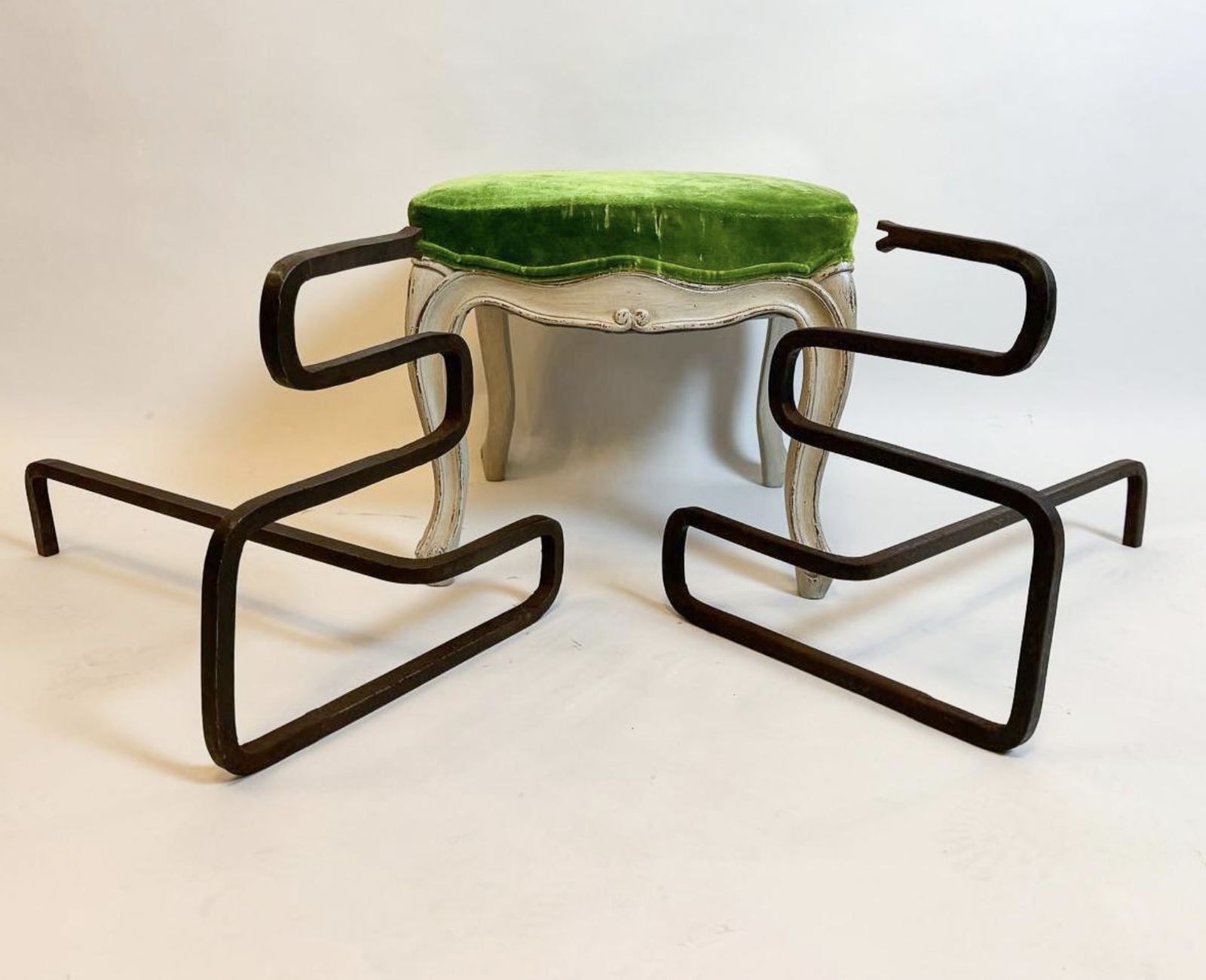 Pair Of Mid Century Modern Snake Firedogs, Wrought Iron, Italy photo for sale