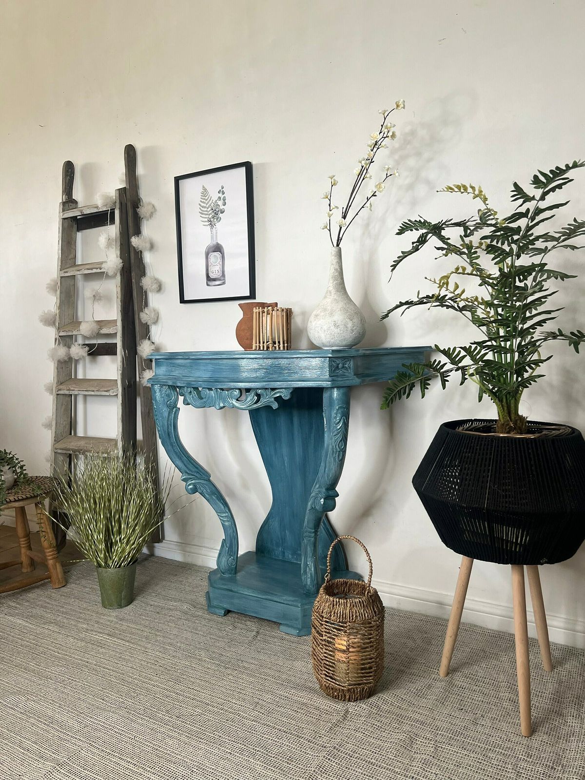 Layered Blue Boho Decorative Hallway Console Table photo furniture