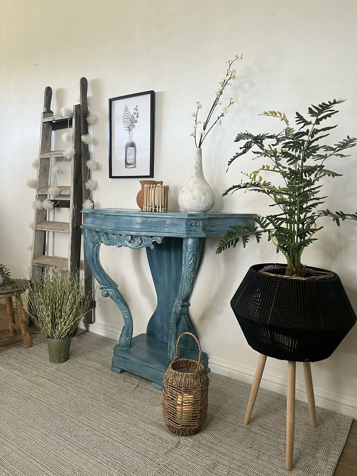 photo furniture Layered Blue Boho Decorative Hallway Console Table