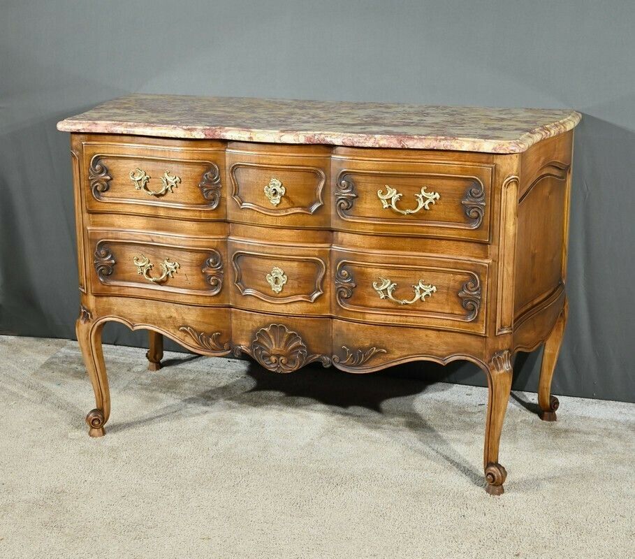Walnut Sauté Crossbow Commode, Louis XV Style, Early 20th Century photo for sale