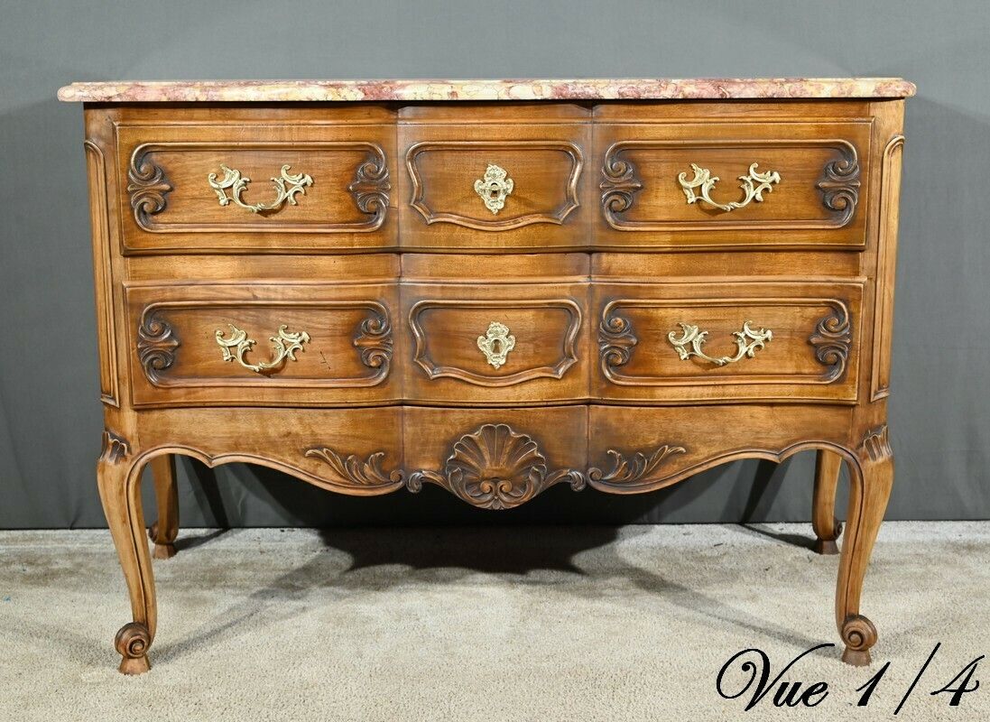 Walnut Sauté Crossbow Commode, Louis XV Style, Early 20th Century photo 1920.0