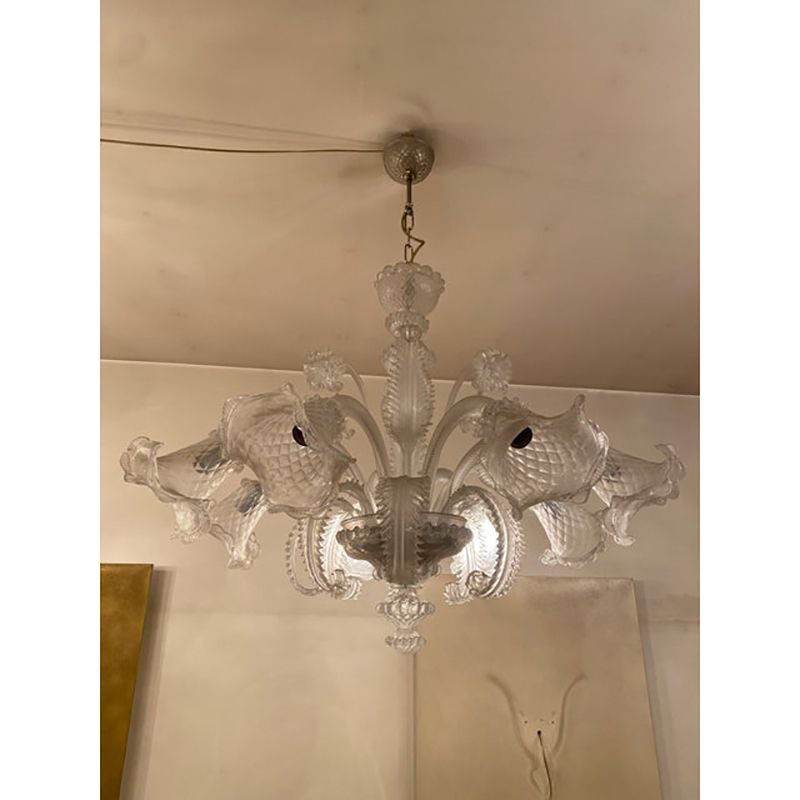 1970s Italian Style Murano Glass In Transparent And Sand Chandelier photo vinterior