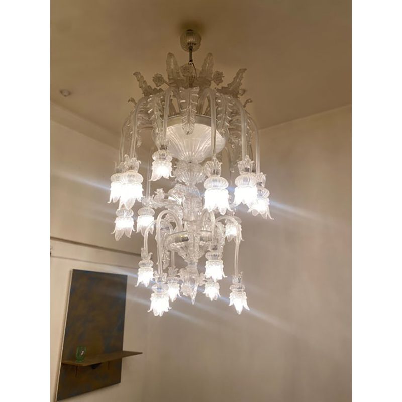 1970s Italian Style Murano Glass In Transparent Chandelier photo buy