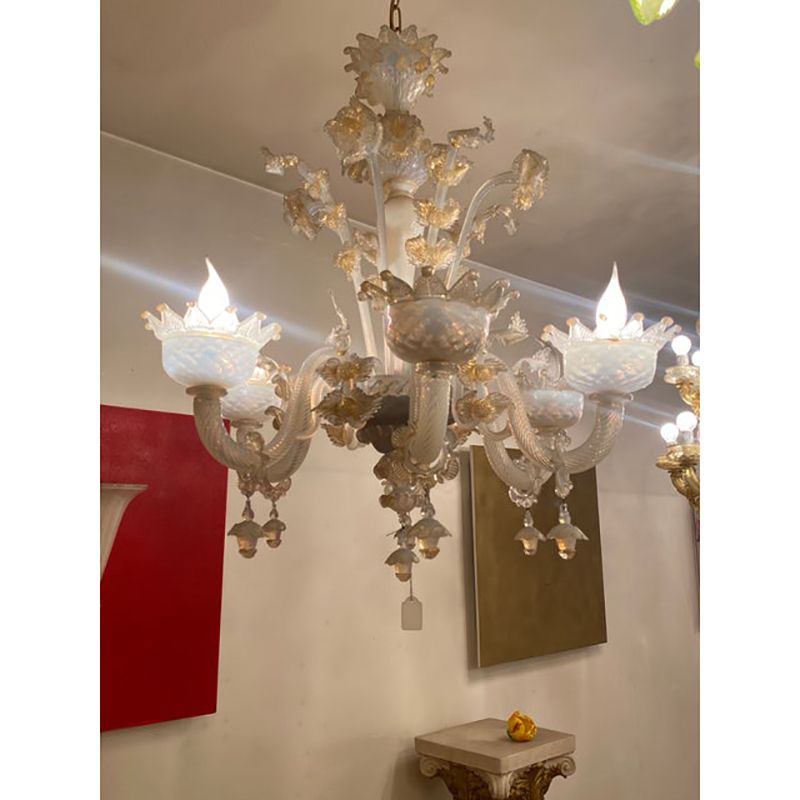 28900.0 1970s Italian Style Murano Glass Seta Color And Gold Chandelier photo