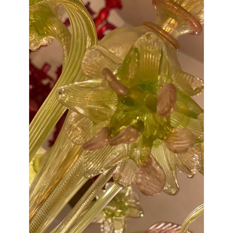 1970s Italian Style Murano Glass Multicolors With Flowers Chandelier photo vintage