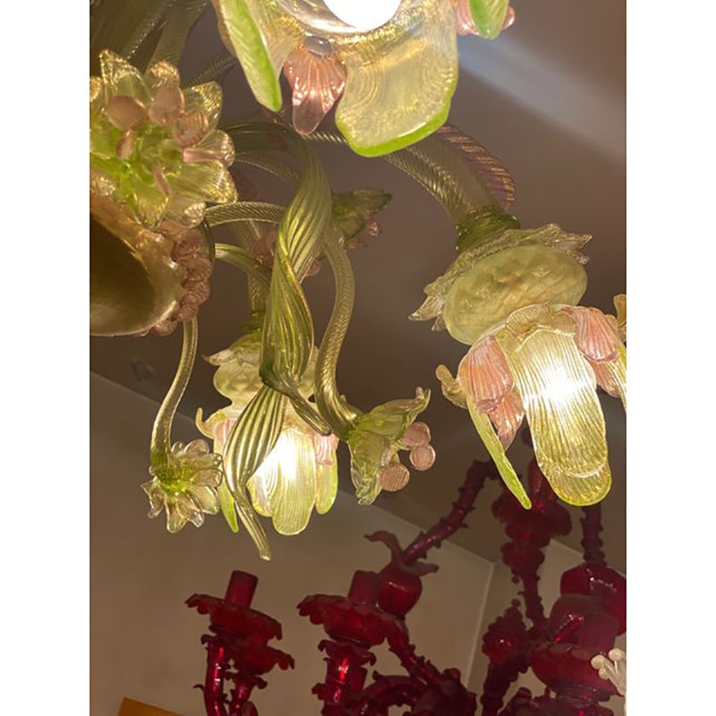 Lighting 1970s Italian Style Murano Glass Multicolors With Flowers Chandelier photo