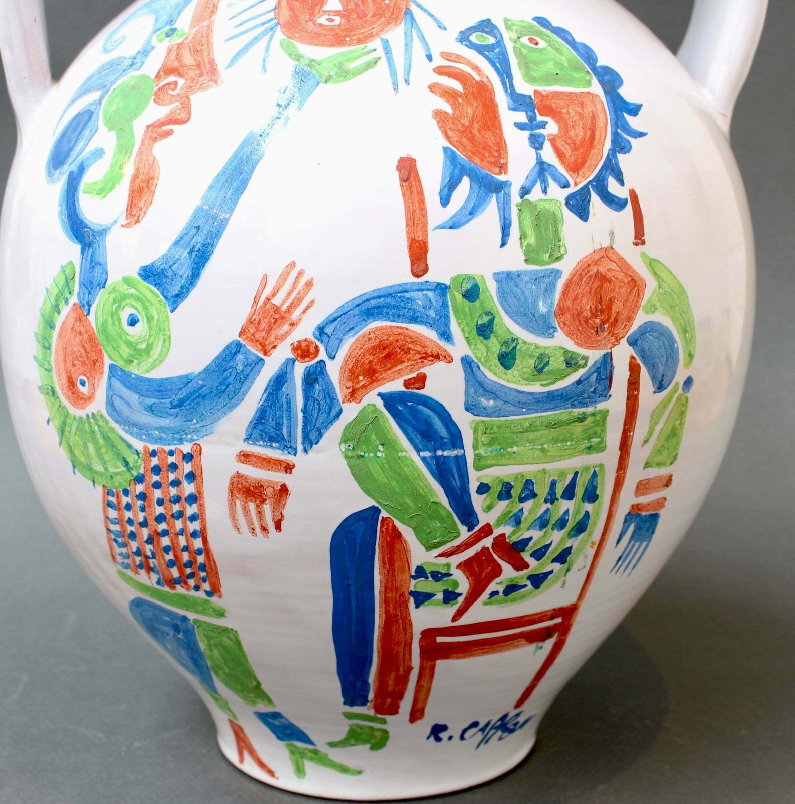 Vintage French Hand Painted Ceramic Vase By Roger Capron (Circa 1960s) photo vintage