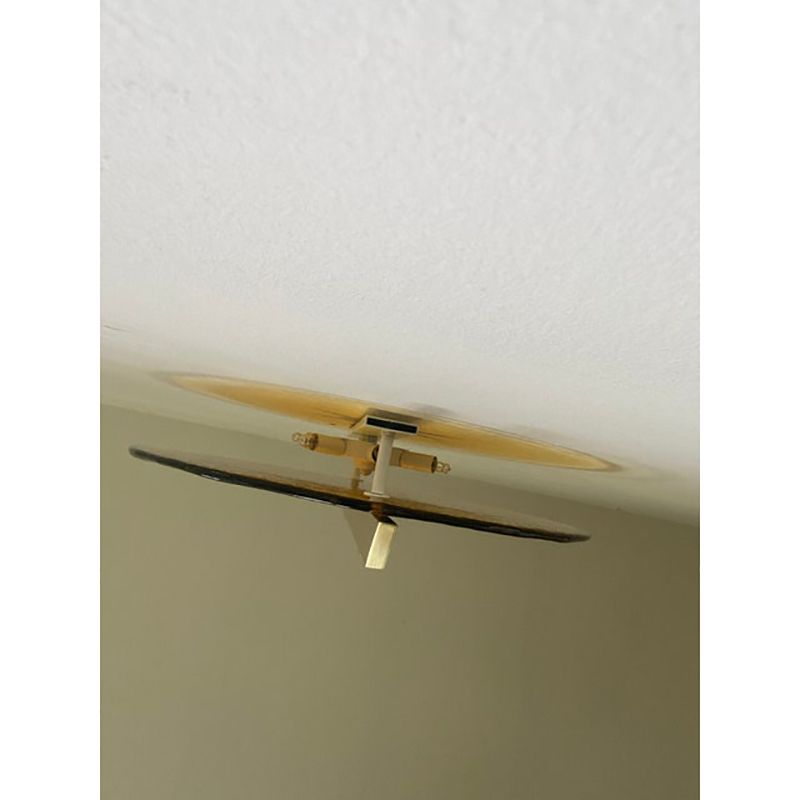 Italian Wall Light In Amber Murano Glass Disc And Brass Metal Frame photo 6800.0