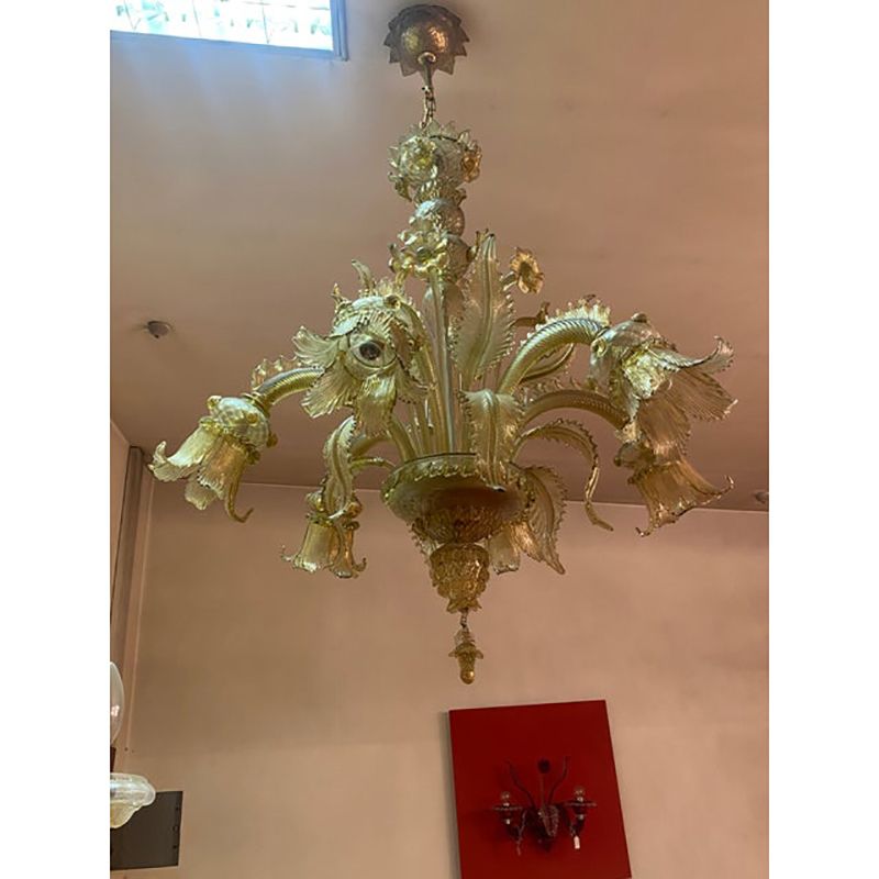 1970s Italian Style Murano Glass Multicolors With Gold Chandelier photo Lighting