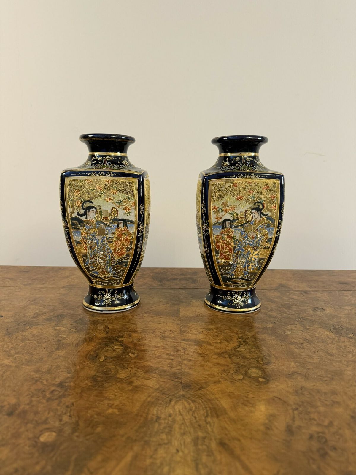 Outstanding Quality Pair Of Antique Japanese Satsuma Vases