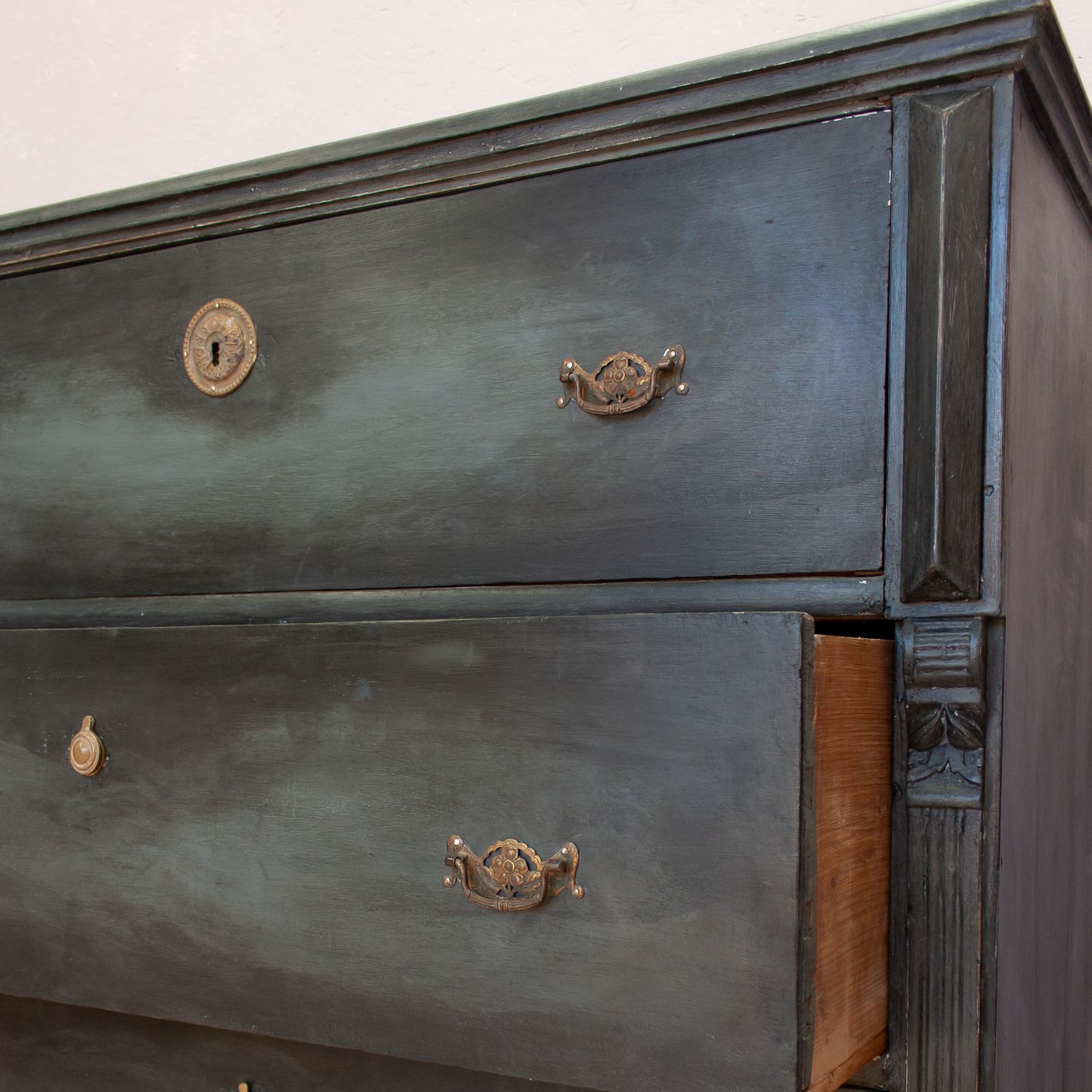 Vintage Black Wooden Chest Of Drawers photo vinterior