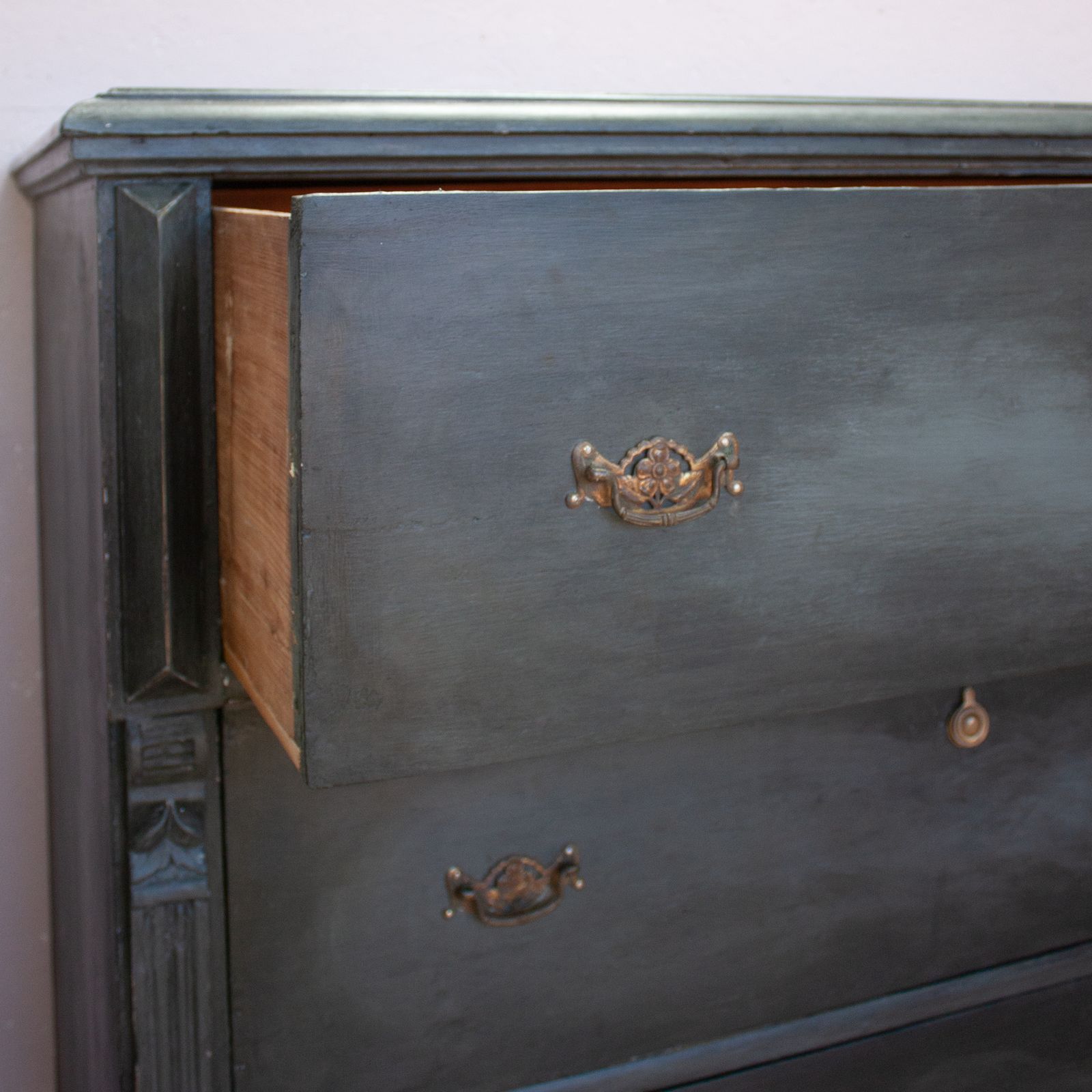Furniture Vintage Black Wooden Chest Of Drawers photo