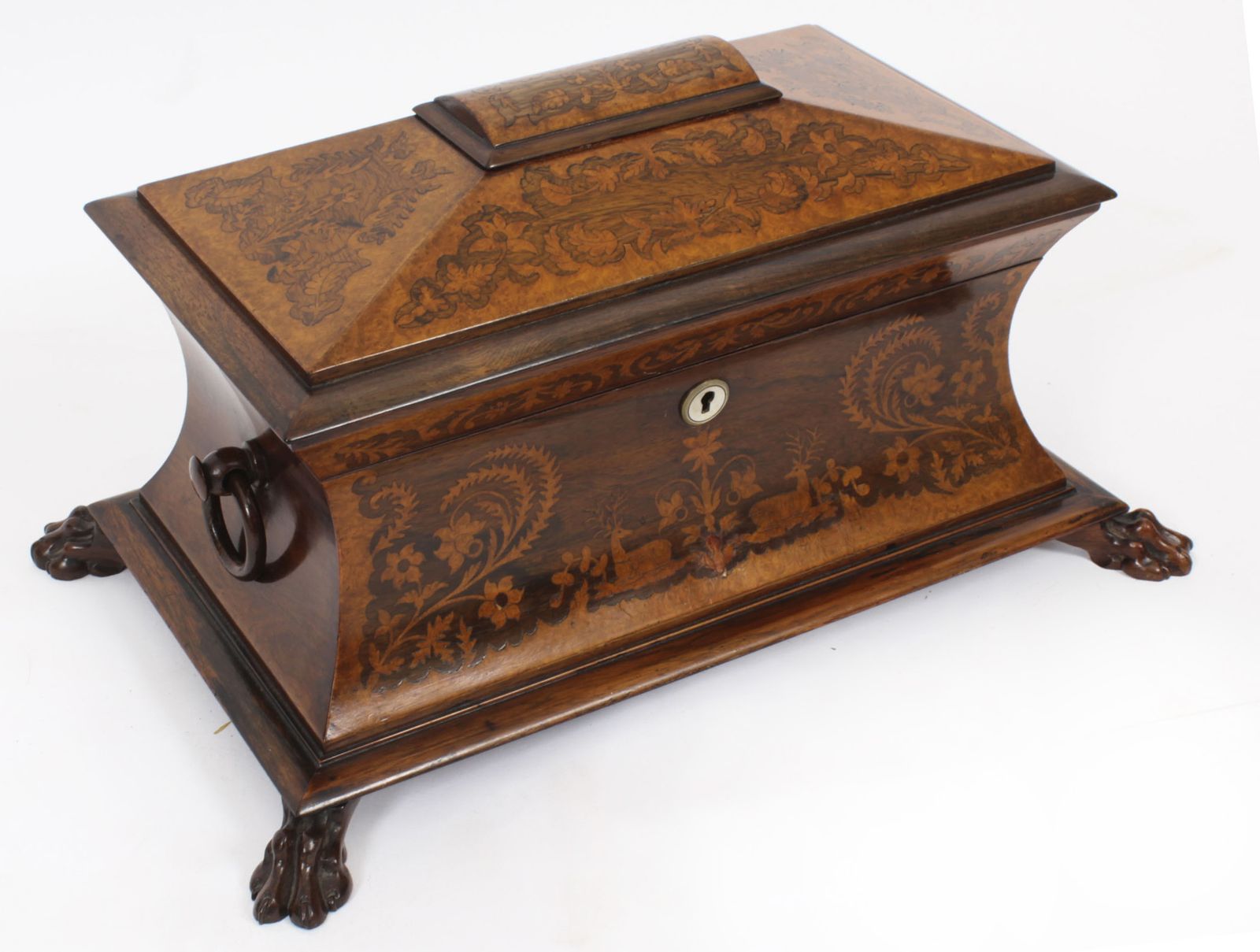 Antique George IV Gonçalo Alves & Amboyna Marquetry Tea Caddy C1825 19th C photo furniture