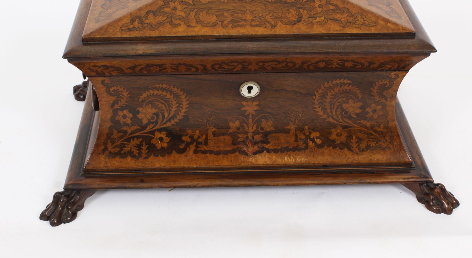 Antique George IV Gonçalo Alves & Amboyna Marquetry Tea Caddy C1825 19th C photo vinterior