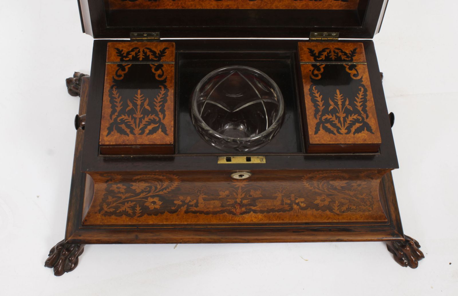 photo vintage Antique George IV Gonçalo Alves & Amboyna Marquetry Tea Caddy C1825 19th C