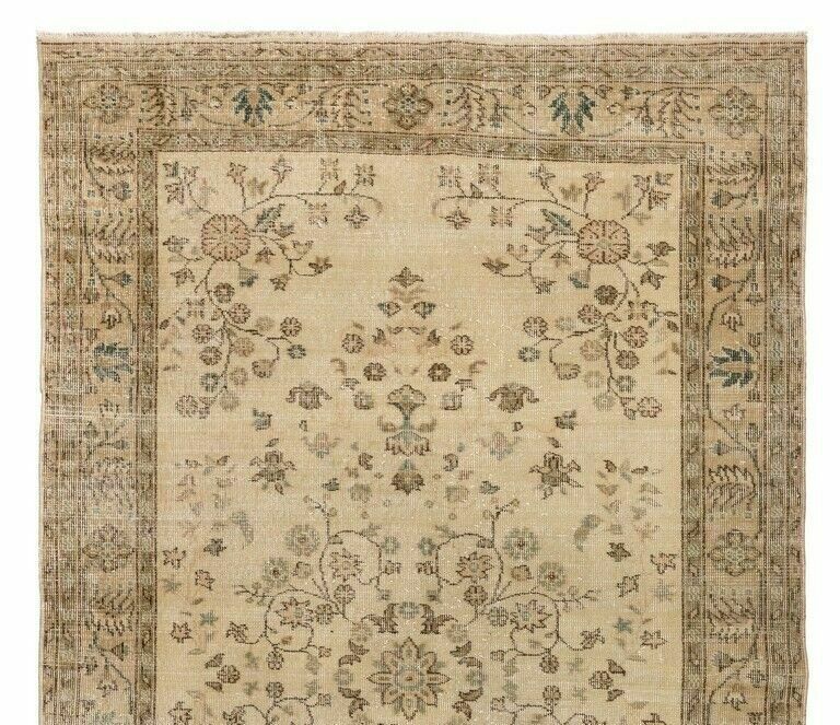 5.2x9 Ft Vintage Handmade Turkish Oushak Area Rug In Emerald Green And Sand photo furniture