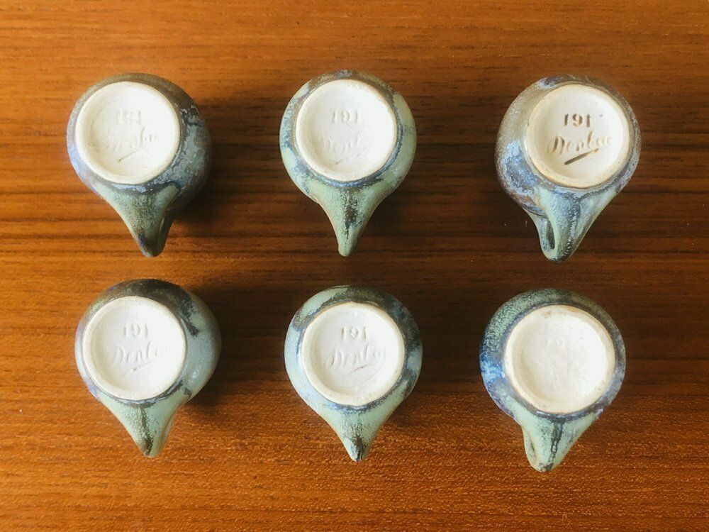 photo vintage Art Nouveau Flamed Stoneware Liquor Service From Denbac, Set Of 7