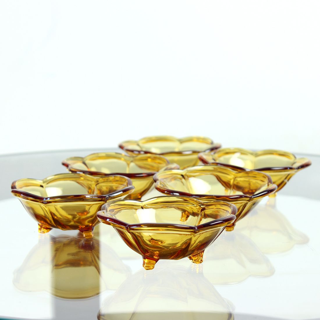 Set Of 6 Smaller Bowls In Amber Glass, Borske Sklo 1960s photo 260.0