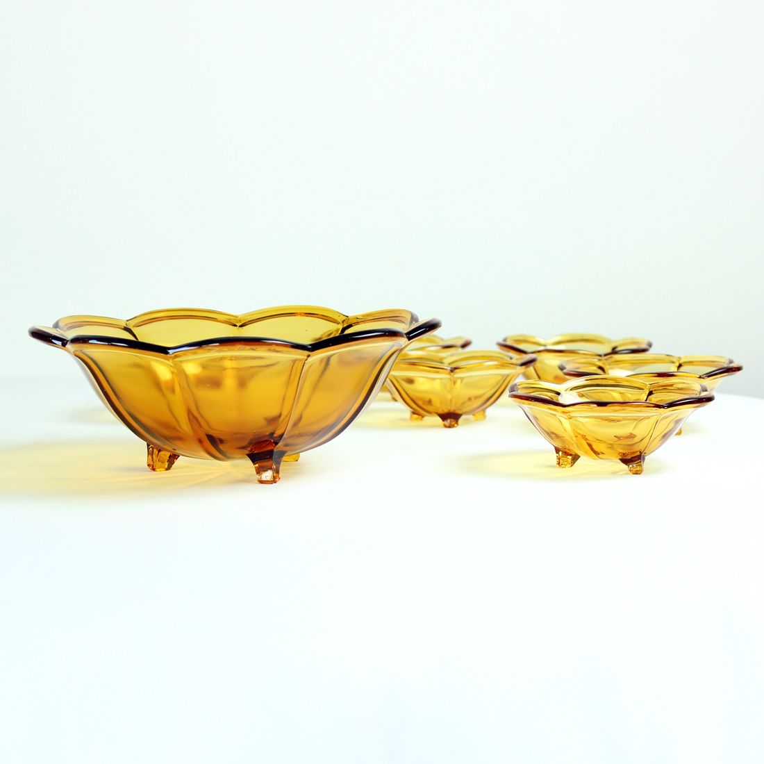 Set Of 6 Smaller Bowls In Amber Glass, Borske Sklo 1960s photo buy