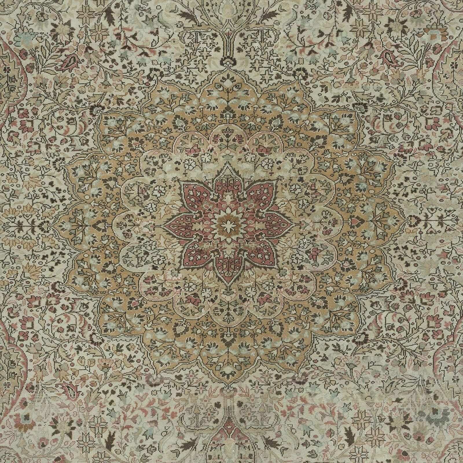 6.5x10 Ft Splendid Vintage Handmade Turkish Beige Area Rug With Medallion Design photo 1499.0