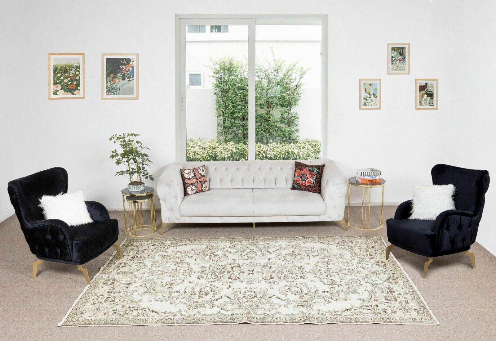 6.3x10.3 Ft Vintage Handmade Anatolian Oushak Wool Rug With Floral Garden Design photo furniture