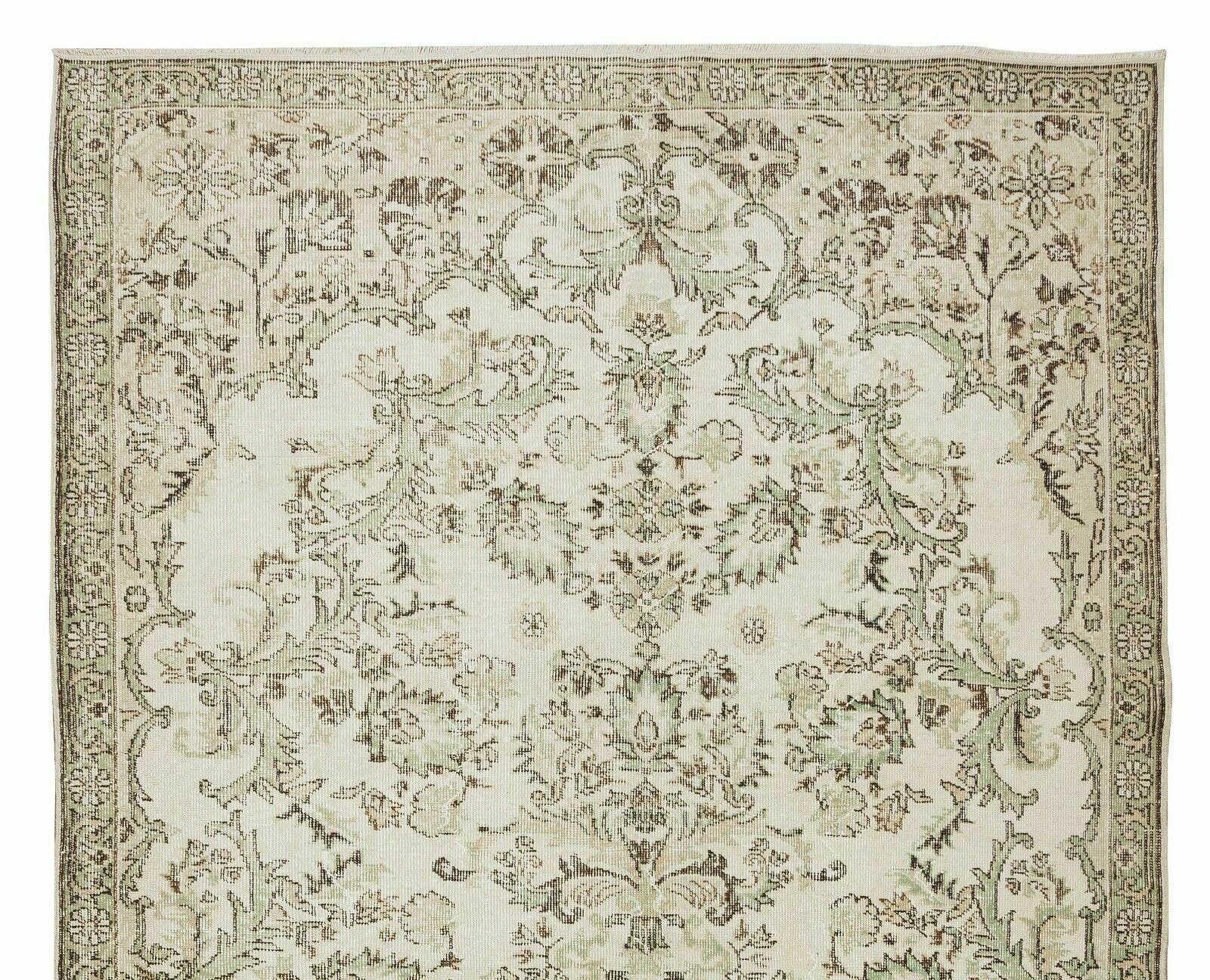 6.3x10.3 Ft Vintage Handmade Anatolian Oushak Wool Rug With Floral Garden Design photo Textiles