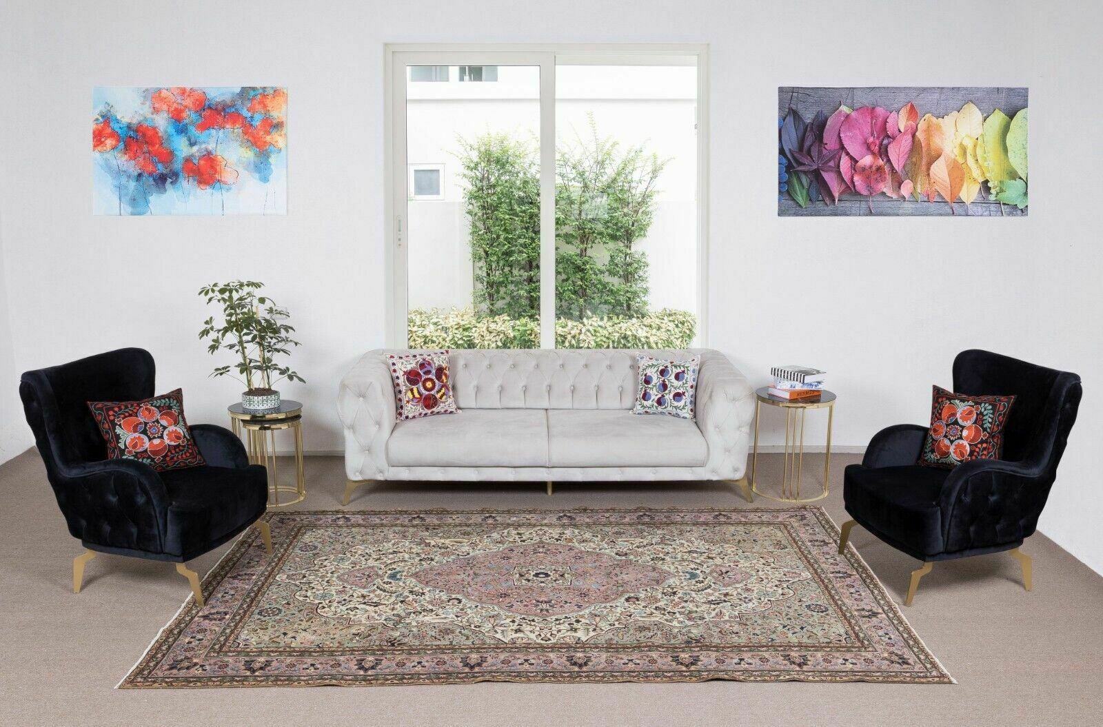 One Of A Pair Handmade Turkish Wool Area Rug, Woolen Floor Covering photo furniture