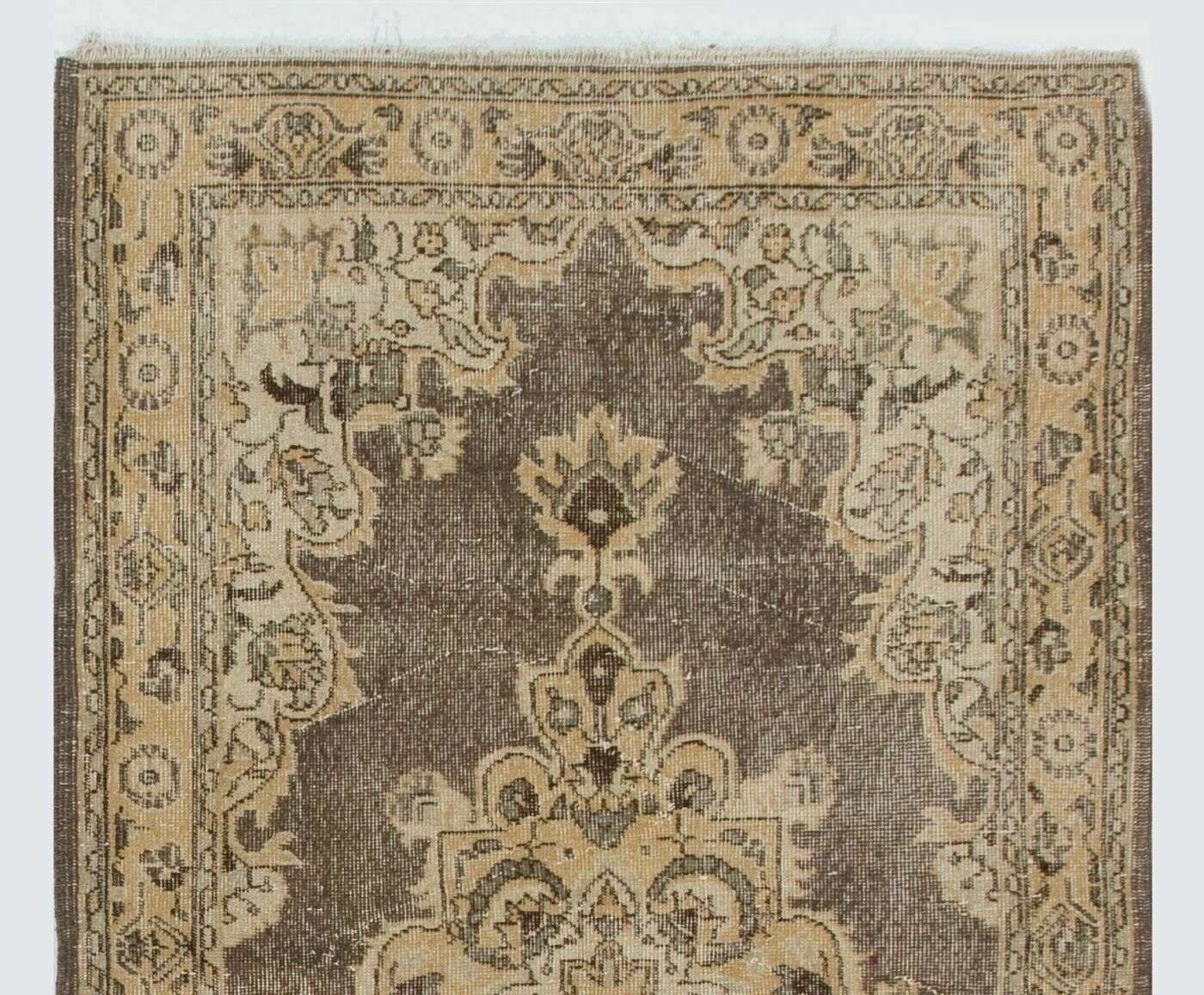 4x6.8 Ft Handmade Vintage Turkish Rug In Beige, Brown, Soft Sandy Yellow photo furniture