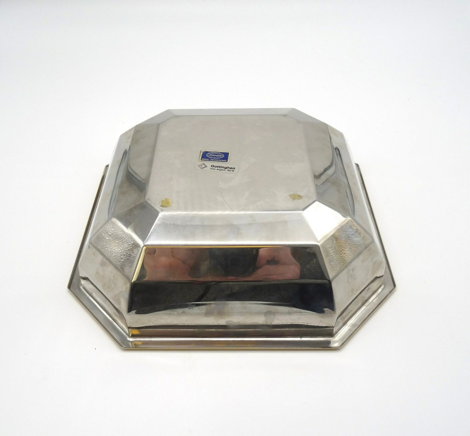 Beautiful Mid Century Silver & Gold Plated Geometric Fruit Bowl Center Of Table By Gotthingen photo buy