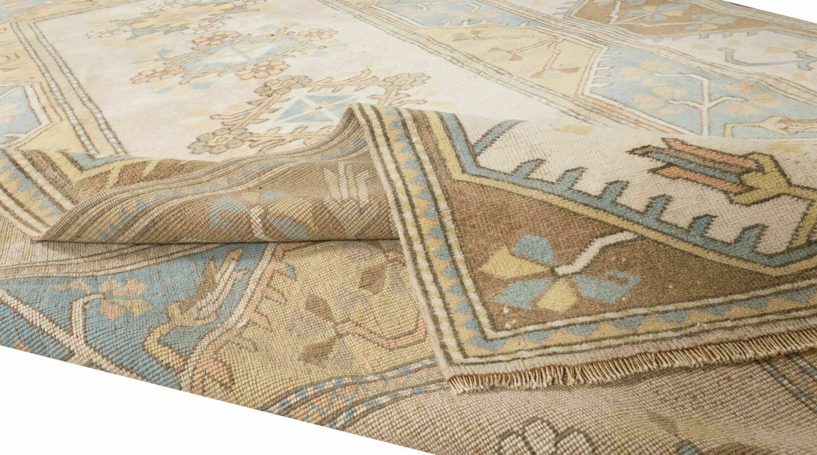 Turkish Milas Rug, Vintage Geometric Pattern Hand Knotted Wool Carpet photo for sale