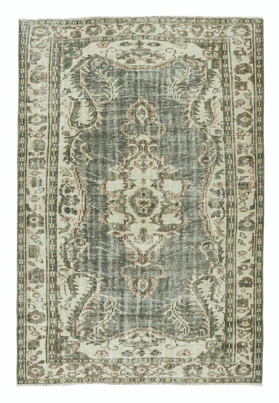 5.3x8.2 Ft Hand Knotted Turkish Oushak Rug, Vintage Wool Carpet