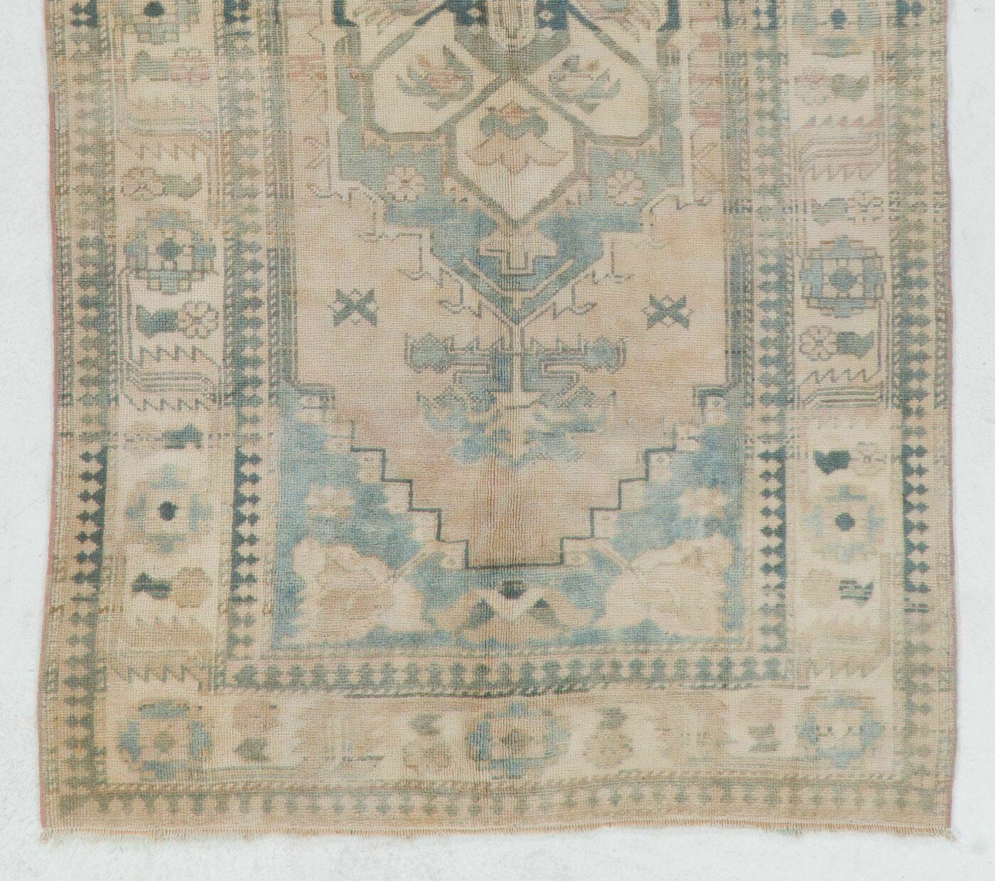 4.4x8 Ft Vintage Turkish Oushak Rug With Wool Pile In Faded Pink And Blue photo for sale