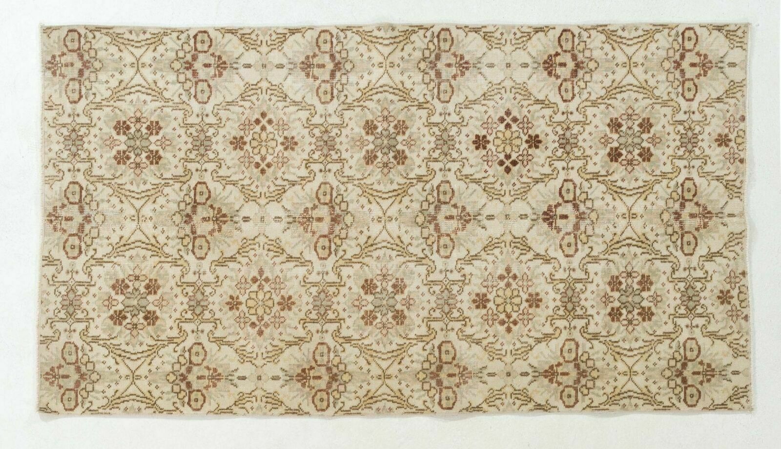 4x6.8 Ft Hand Knotted Vintage Turkish Oushak Rug With Floral Design photo 291.0