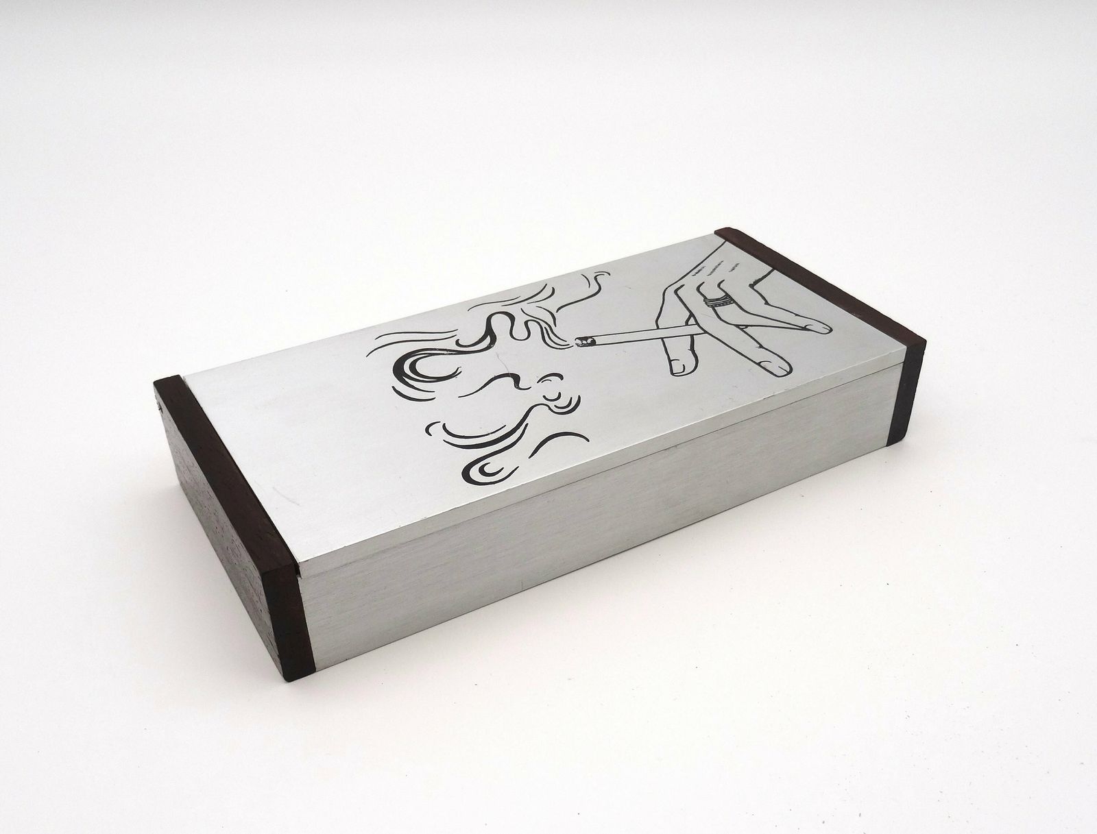 Rare Mid Century Modernist Design Teak & Metal Cigarette Box Italy 1960 photo furniture
