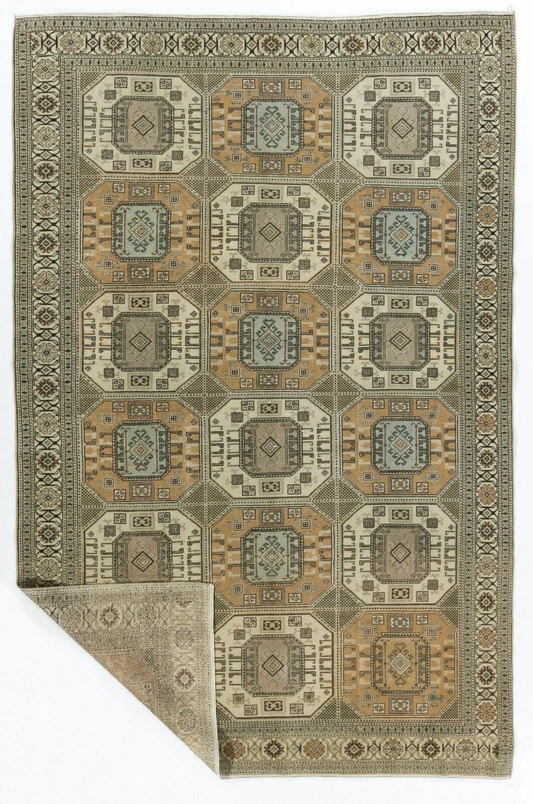 6.3x9.5 Ft Mid Century Turkish Kysari Area Rug, Handmade Wool Carpet photo furniture