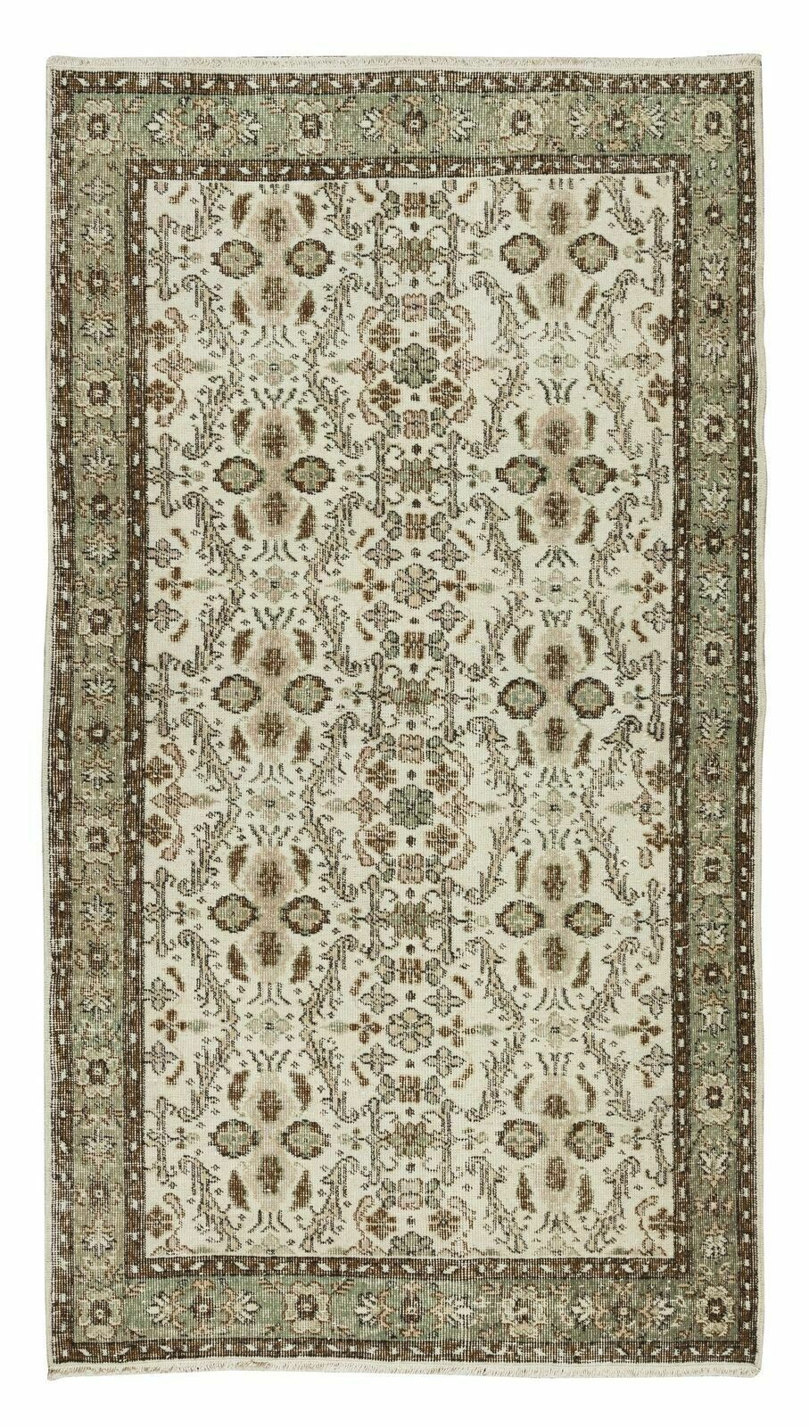 3.9x7 Ft Vintage Handmade Turkish Accent Rug, Floral Patterned Floor Covering