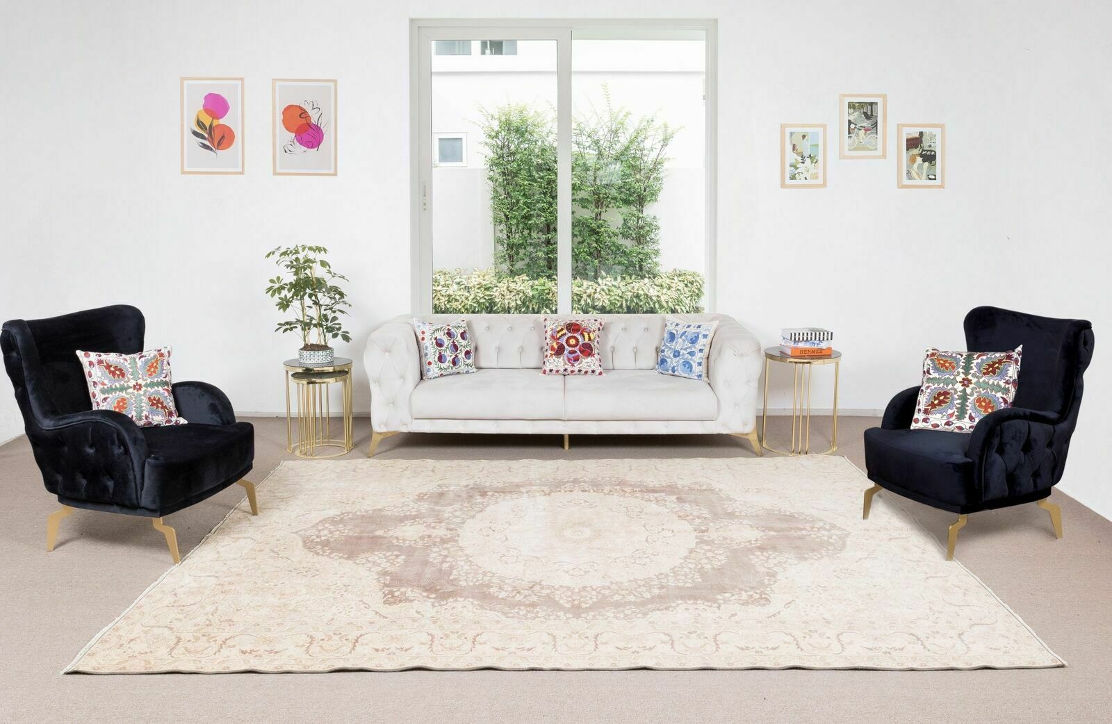One Of A Kind Handmade Turkish Oushak Area Rug, Vintage Sun Faded Carpet photo furniture