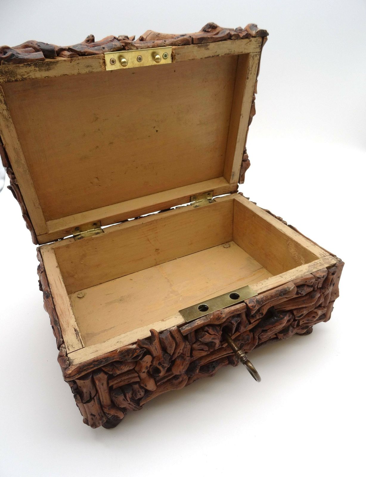 Rare Antique Black Forest Tramp Folk Art Root Wood Jewelry Box Germany 1890 photo buy