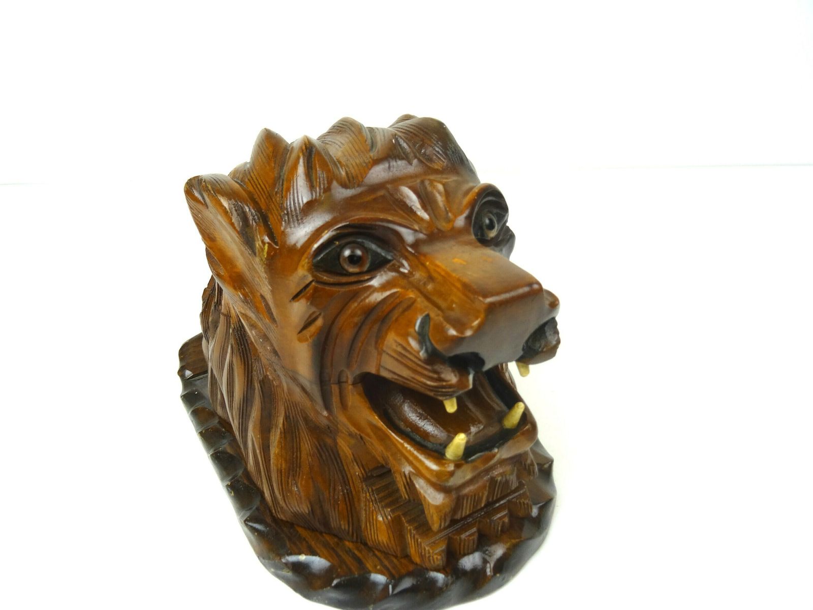 Stunning Antique Art Nouveau Wooden Lion Head Cigarette Dispenser France 1900 photo for sale